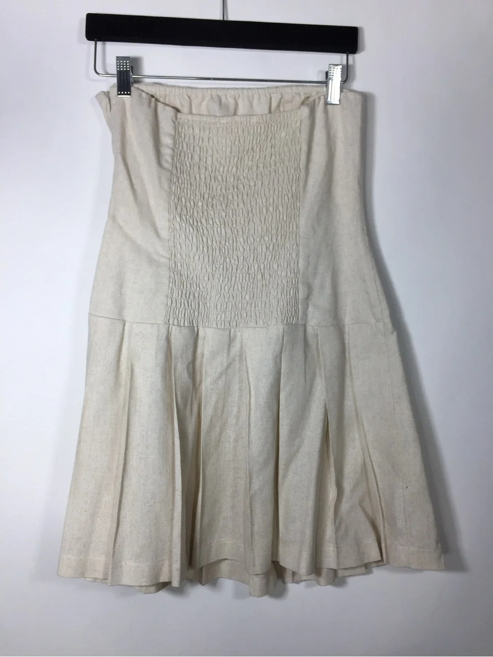 Monteau Linen Strapless Pleated Strapless Mini Dress Beige Medium